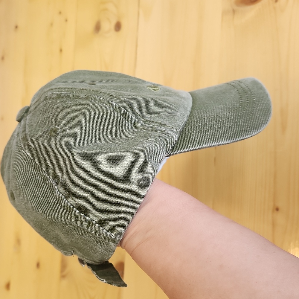 Distressed Olive Green Dry Shampoo Embroidered Baseball Cap - Picture 9 of 9